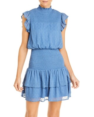 aqua ruffle short sleeve smocked mini dress MSRP Aqua Printed Smocked Mini Dress Size XS, Women's, Blue