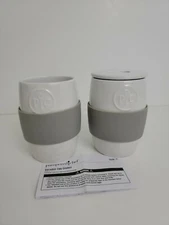 Pampered Chef Ceramic Egg Cooker #1529 Set of 2 Cups w/ lid & Instructions