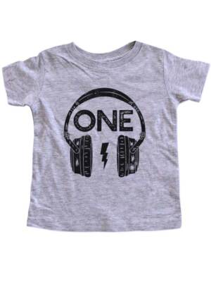 Birthday ONE Headphones - Retro First birthday TWO 2nd Three baby bodysuit Shirt