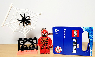 LEGO Marvel Spider Man Minifigure Carnage Keychain 854154 With Spider Web Holder