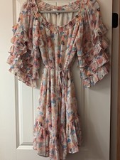 Fate Dress Womens S Off Shoulder Floral Ruffle Tiered Mid Sleeves Waist Tie Boho
