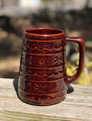 Vintage Marcrest Daisy Dot Mug Beer Stein Stoneware Pottery Brown  USA 