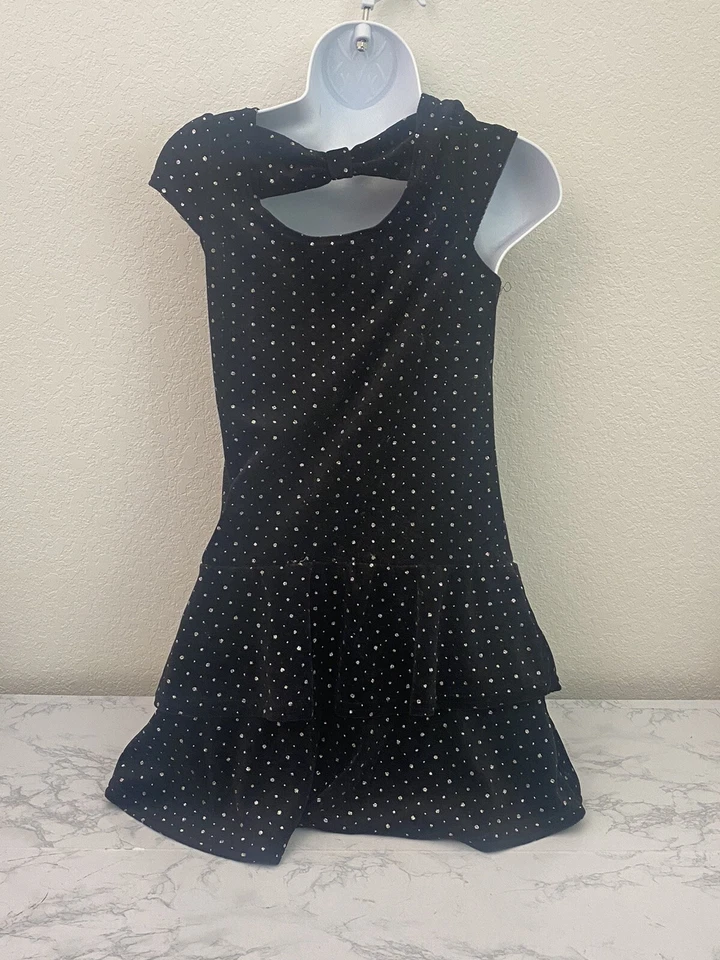 14-16 Niñas George Elegante Vestido de Terciopelo Negro Fiesta Plateado Brillo Lunares R Foto 3 de 4