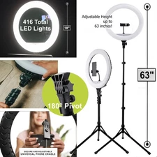 18-Inch LED Ring Light, Adjustable 63-Inch Tripod Stand
