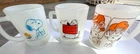 3 Piece Set - Vintage Anchor Hocking Fire King Snoopy Milk Glass Mugs - Peanuts