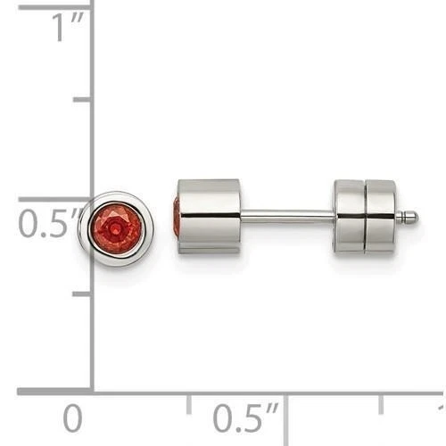 Pendientes de poste de piedra de nacimiento de julio cincel rojo circonita cúbica acero inoxidable pulido Foto 3 de 4