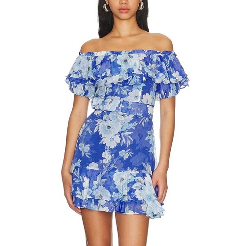Yumi Kim Lee Floral Off The Shoulder Mini Dress LARGE Ruffle Wedding Guest NEW
