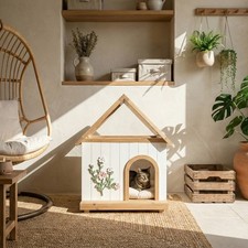 Transparent Roof Pet House with Floral Carving for Cats  Small Dogs 24 22 32