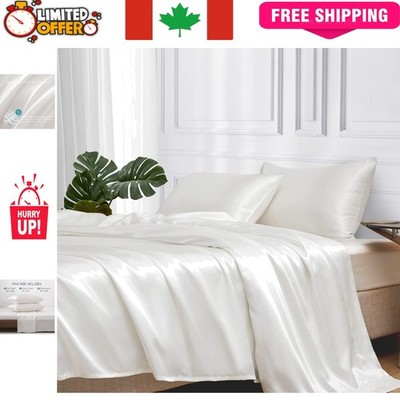 Ivory Satin Sheets Set for King Bed - Elevate Your Beauty Sleep with 600 TC
