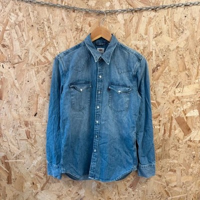 Levi s Western Pearl Snap Button Up Langarm Hemd Herren Small Blau