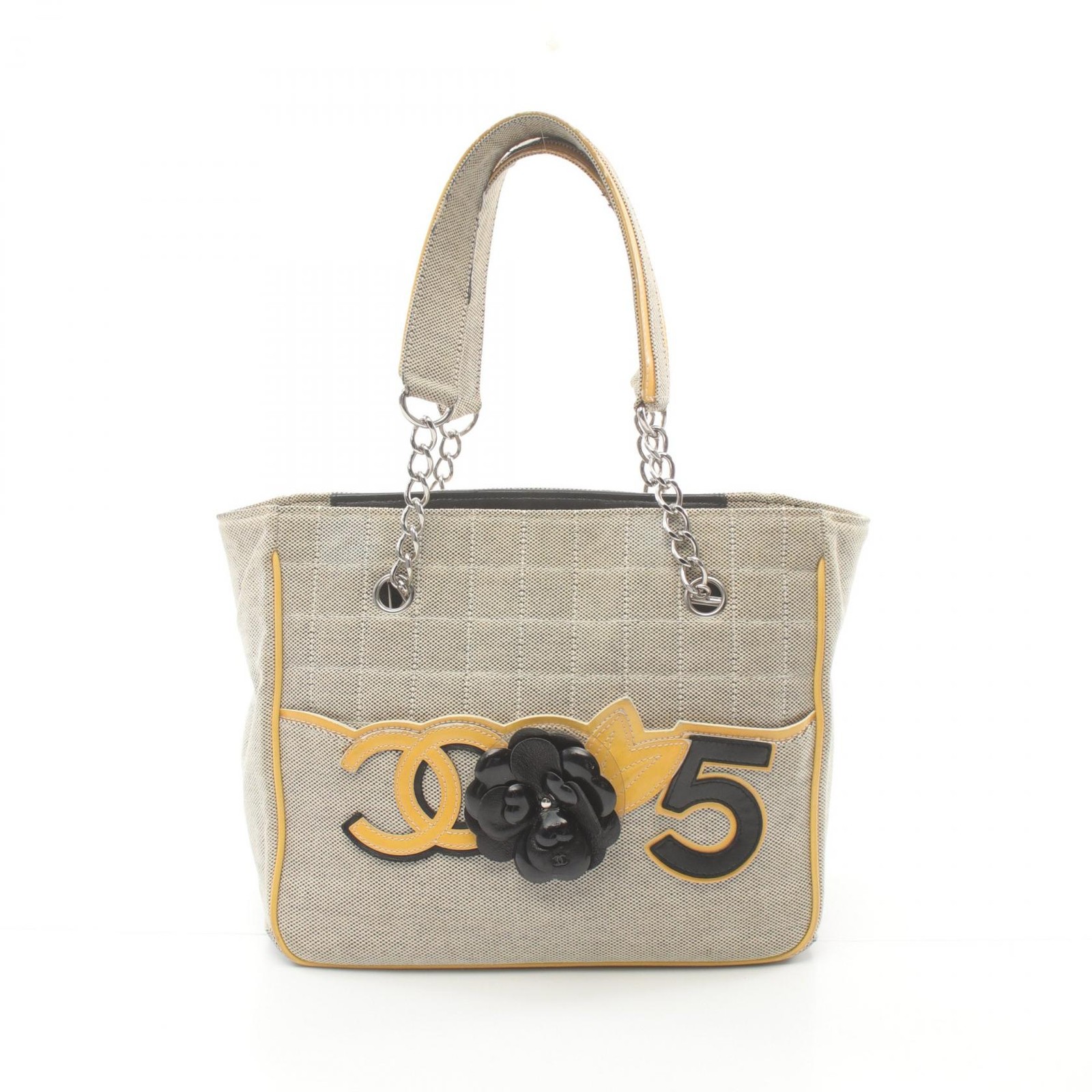 Chanel No 5 Tote Bag Gray Canvas Patent Leather Preowned