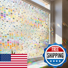 Windimiley Window Privacy Film 3D Rainbow Stained Glass Static Clings Coverings,