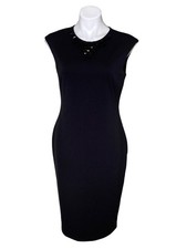 Tahari ASL NWT $169 Women's Black Beaded Knit Cocktail Sheath Dress, Size 8