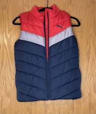Puma Youth XL Puffer Vest Red Gray Navy Colorblock Full Zip Boys Girls 18/20