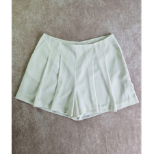 FLORERE White Tailored Crepe Pleated Shorts UK 16 Regular Fit Zip Closure