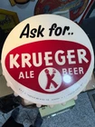 VINTAGE KRUEGER BEER LIGHTED BOTTLE, CAP SIGN, RARE