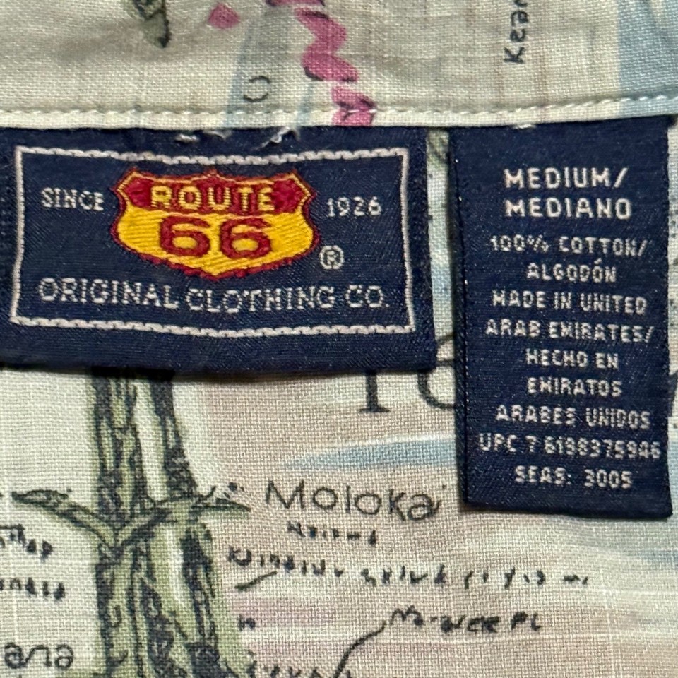 Route 66 Hawaiian Shirt Palm Tree Map Print Button Up Short Sleeve ...