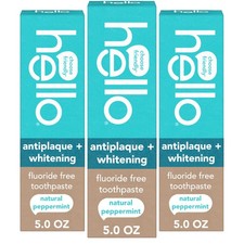 Hello Antiplaque and Whitening Fluoride Free Toothpaste, 5 Ounce Pack of 3