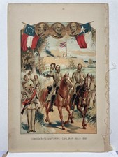 Uniformes Guerre Civile 1861-1865 Print Publicité Généraux & Drapeaux US
