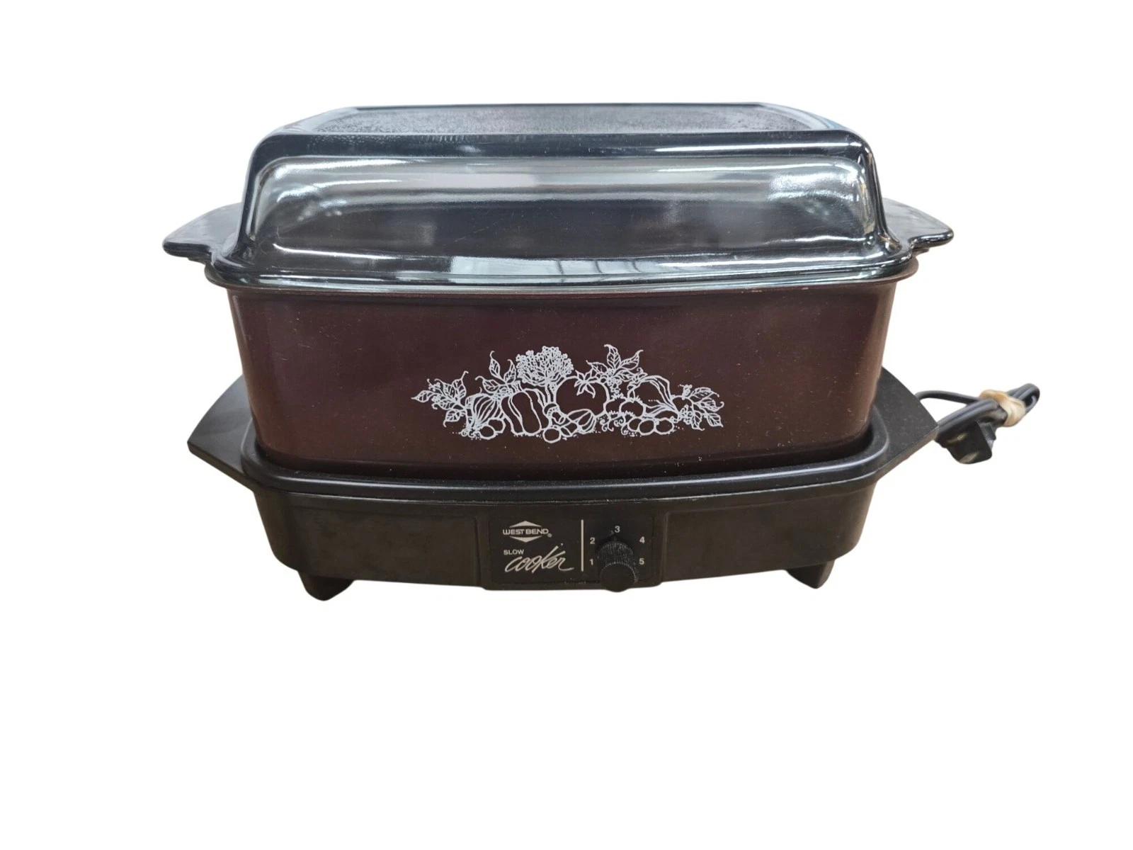 West Bend 4 Qt Slow Cooker Harvest Brown Clear Casserole Lid Vintage Nostalgic