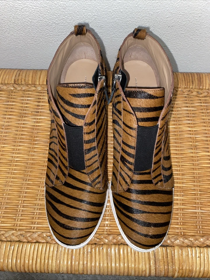 Botín de cuña Linea Paolo Felicia estampado de cebra pelo de becerro marrón/negro para mujer 8 M Foto 3 de 4