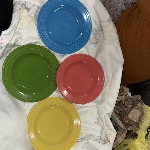 Set of  4 Vintage Fiestaware Rim Soup Bowls "Deep Plates" 8-1/2"