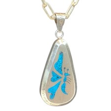 Turquoise Pendant Necklace Butterfly & Black Sun Symbols 925 Sterling w/ Chain