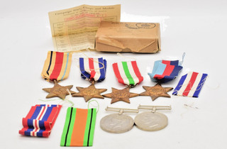 WW2 Medal Group Africa Italy France Germany Stars OHMS Box & Papers