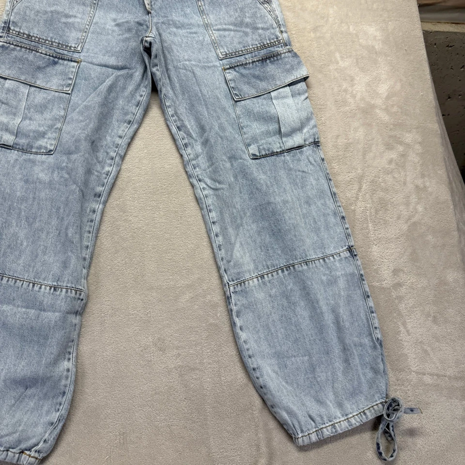 Привычные джинсы женщин маленький 90-х грузовой парашют синий кислоты стирка шнурка талии - Изображение 3 из 4