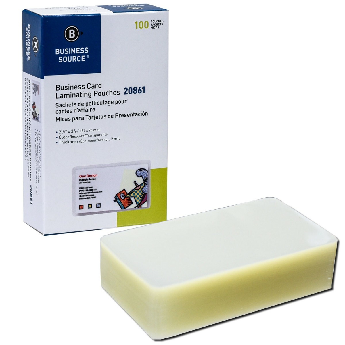 Business Source 20861 Business Card Laminating Pouches 5Mil 2.25x3.75 Box  of 100