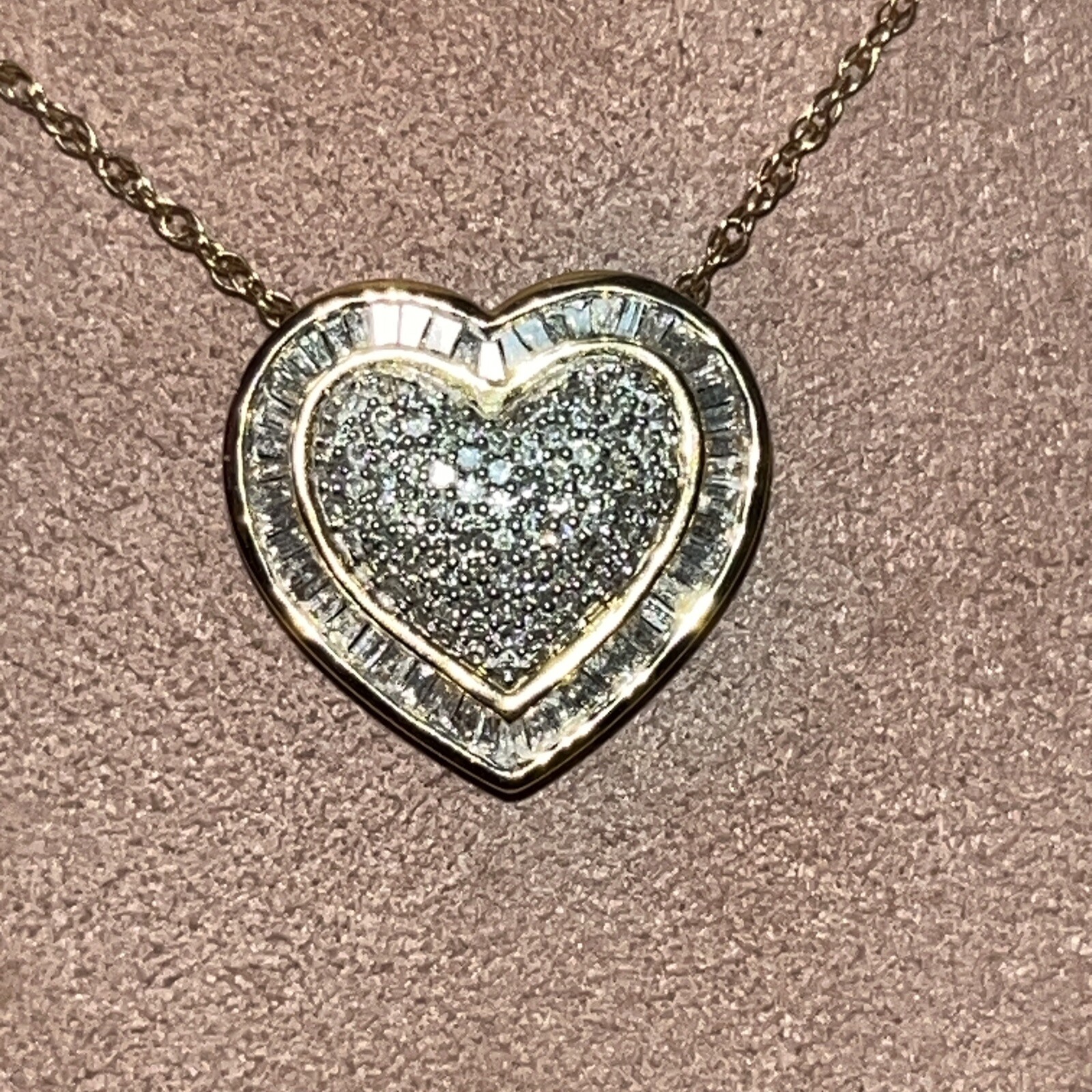 Gold Heart Diamond Necklace. Real Gold Real Diamo… - image 1