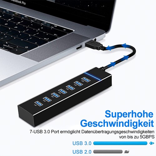 USB 3.0 Hub 4/7 Port Splitter Adapter mit Aktiv Netzteil Verteiler für PC Laptop - Bild 19 von 25