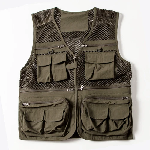 Herren Mesh Cargo Utility Jacke Weste Weste Tops mehrere Taschen Weste Angeln Marine - Bild 16 von 22