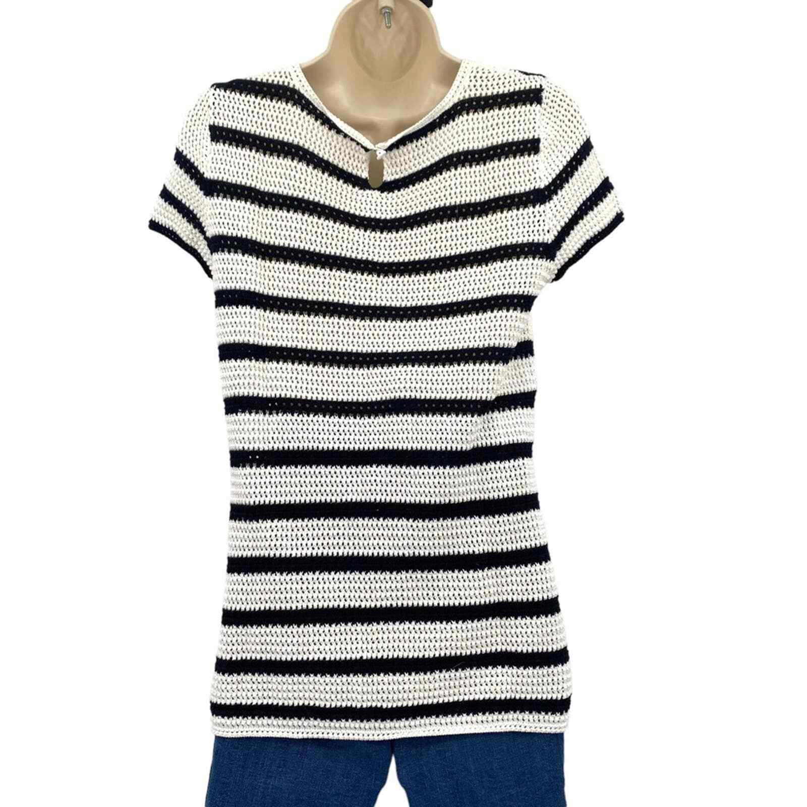 Talbots Crochet Black and White Stripe Crewneck Sweat… Gem