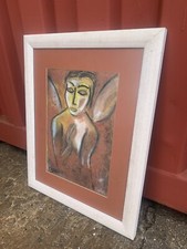 Painting Abstact Art , Signed Artist Portrait Original Drawing Pastels Framed
