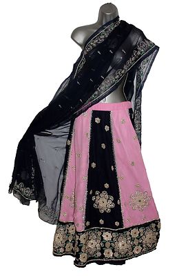 SARIE marineblau und rosa verzierter Rock Schal PARTYKLEIDUNG HOCHZEIT & BRAUT SARI