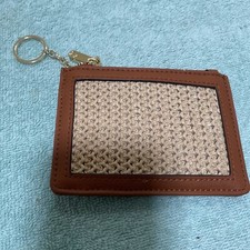 Real Leather Slim Brown Coin Purse Zip Credit Card Holder With Keyring New