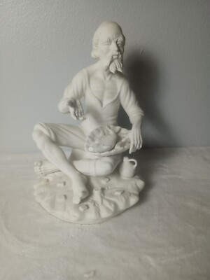 VTG Dresden Porcelain White Bisque Fisherman Smoking Pipe Figurine Statue 11''