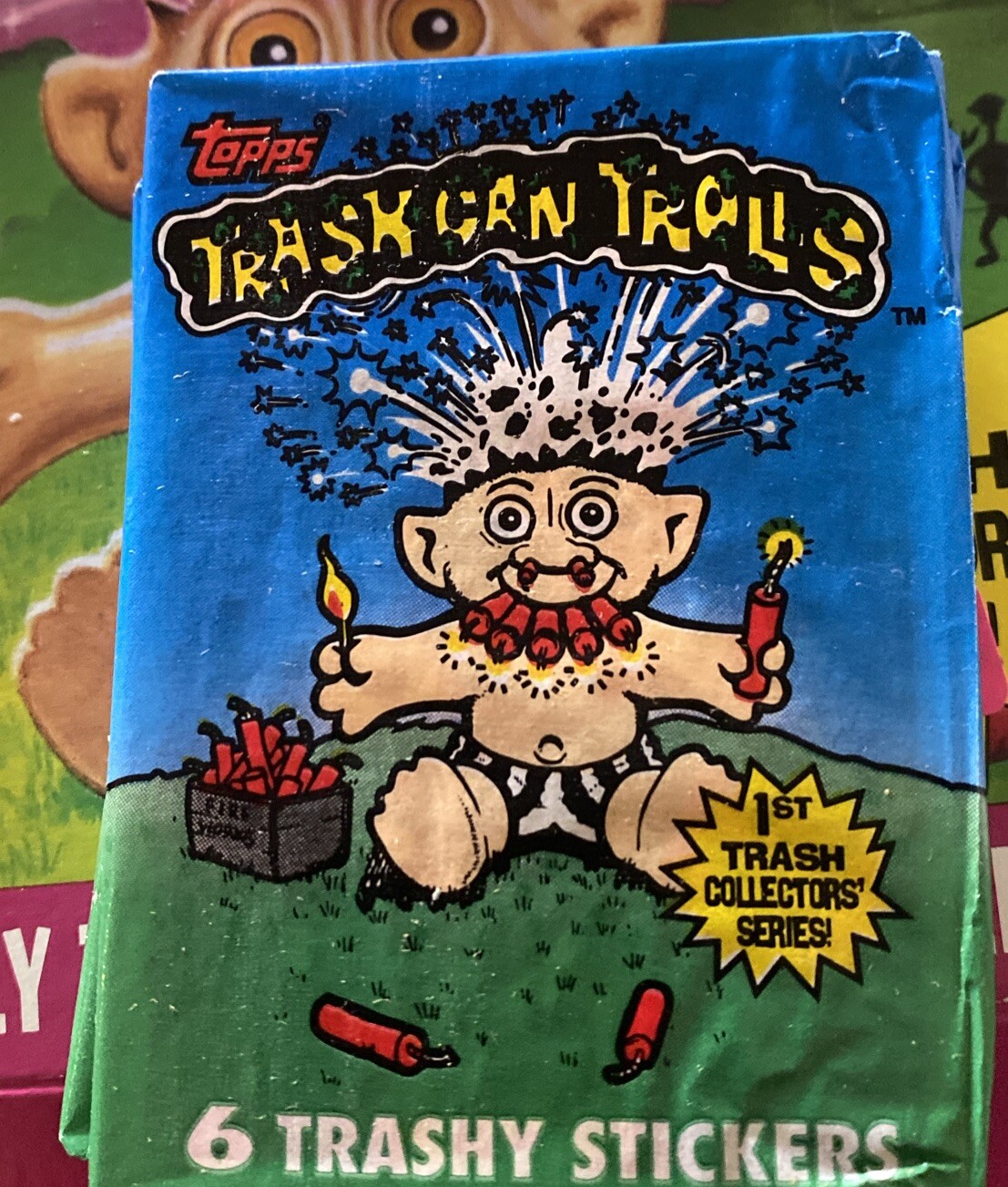 Vintage 1992 Topps Trash Can Trolls Series 1 Wax Pack with 6 Stickers Sealed-image