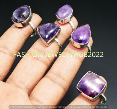 Amethyst Gemstone Handmade Rings 50pcs Lot 925 Silver Plated Jewelry