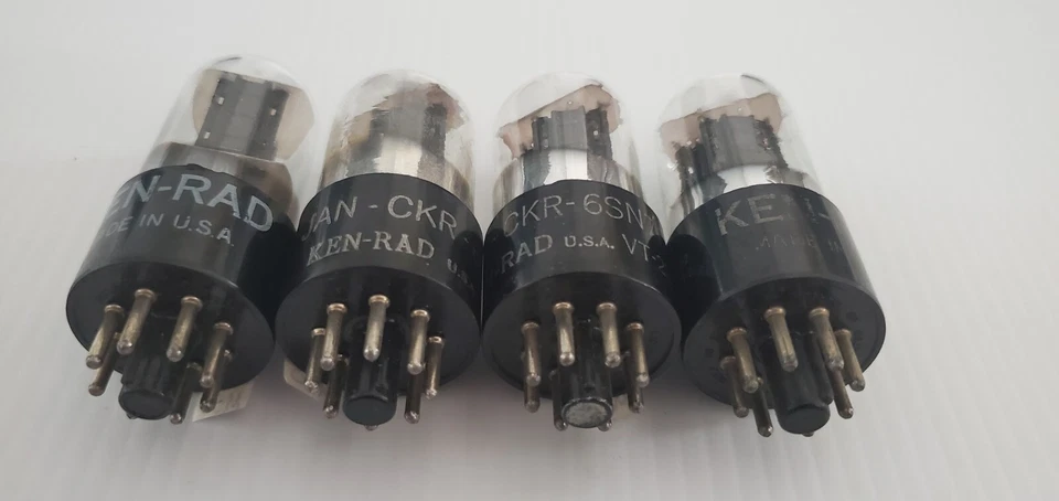 TUBOS DE VIDRIO TRANSPARENTE QUAD 40 KEN-RAD JAN-CKR-6SN7GT VT-231 PLACAS NEGRAS EN ÁNGULO Foto 3 de 4