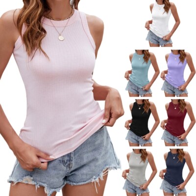 Women s Sleeveless Vest Fashionable Ribbed Top for Casual Style