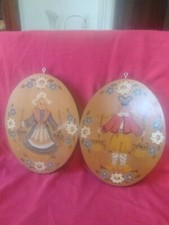Vtg Dutch Holland Boy Girl Wood Wall Hangings Set Hand Painted, 1984, Signed