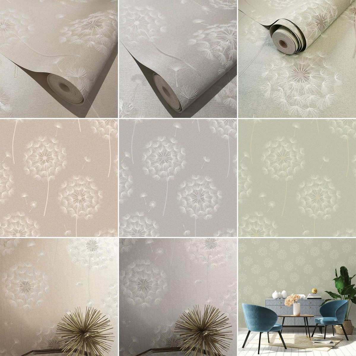 Holden Opus Allora Dandelion Wallpaper Floral Embossed Vinyl Fabric Effect
