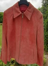 Olsen Peach Suede Real Leather Jacket Uk Size 10 - Dry Clean Only In Vgc