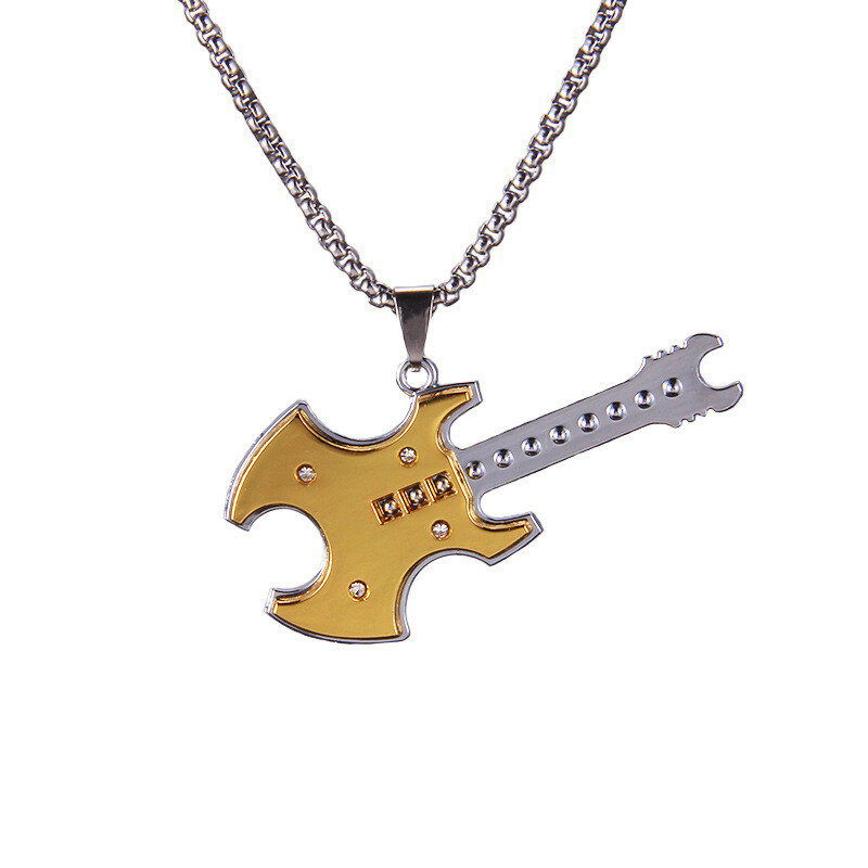 Collana Chitarra R&B Punk Rock Chitarra Elettrica Basso Musica Ciondolo Catena Gioielli foto 2