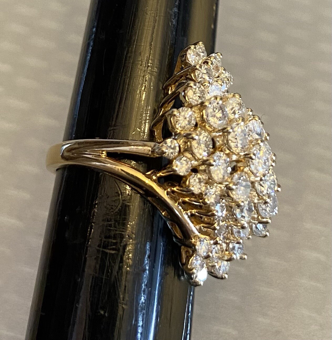 Diamond Cascade Ring Estate 14K Yellow Gold Natural Diamond Cascade Cluster Cocktail Ring 2 ...