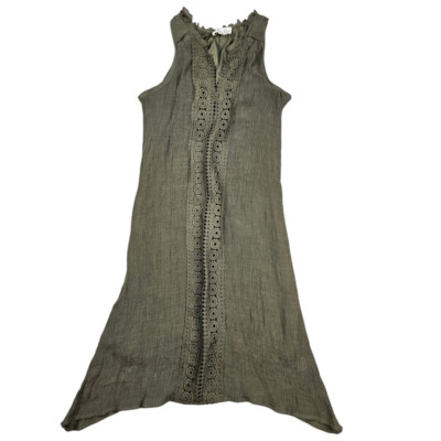 Indigo Rose Dress Womens Size Medium Olive Green Lace Boho Trim Asymmetrical