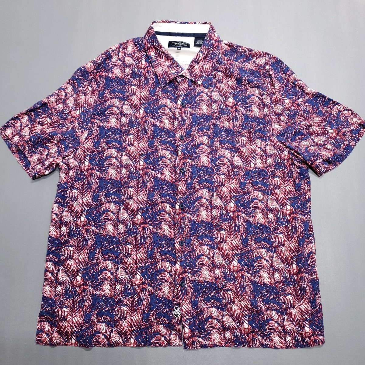 Nat Nast Shirt Mens XL Blue Red Abstract Geometric Short Sleeve