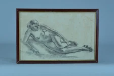 Ancien tableau dessin Maurice Asselin Jeune femme nue allongée école de Paris 